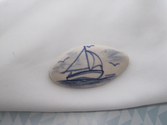 Broche Delfts blauwe keramiek porselein zeilscheepje 4.9x2.6 cm - Afbeelding 6