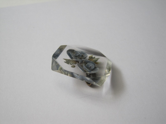 Broche antiek reverse carved intaglio blauwe bloemen 3.6 cm - Afbeelding 3