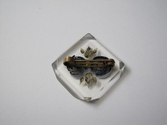Broche antiek reverse carved intaglio blauwe bloemen 3.6 cm - Afbeelding 4