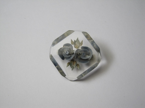 Broche antiek reverse carved intaglio blauwe bloemen 3.6 cm - Afbeelding 5
