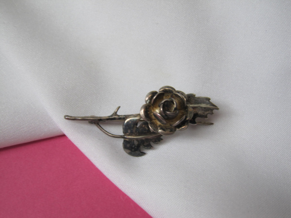 Zilveren broche antiek roos bloem met doornen 4.4x2.0 cm. - nr. 1