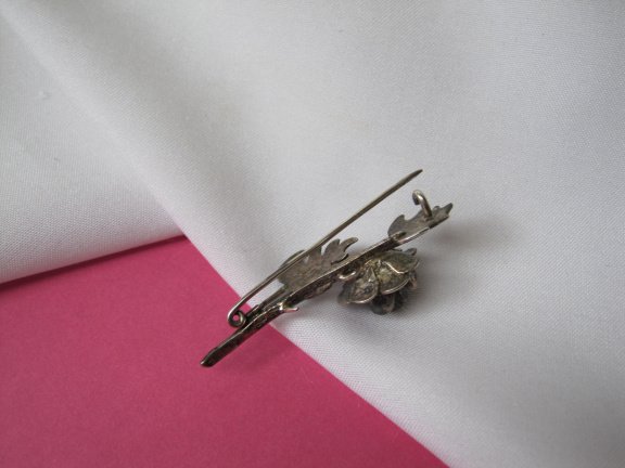 Zilveren broche antiek roos bloem met doornen 4.4x2.0 cm. - Afbeelding 7