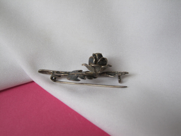 Zilveren broche antiek roos bloem met doornen 4.4x2.0 cm. - Afbeelding 8