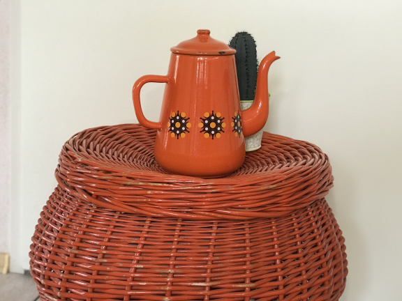 Vintage retro oranje rieten (was)mand - Afbeelding 2