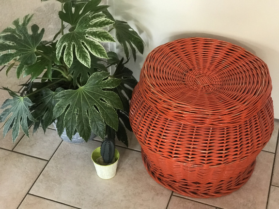 Vintage retro oranje rieten (was)mand - Afbeelding 4