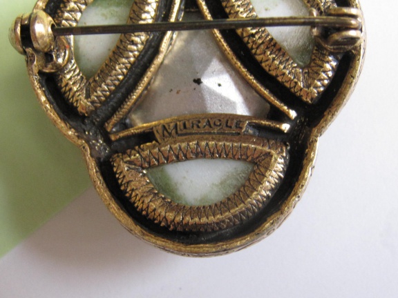 Broche Miracle groene agaat glas en cognackleur glassteen/ celtic - Afbeelding 4