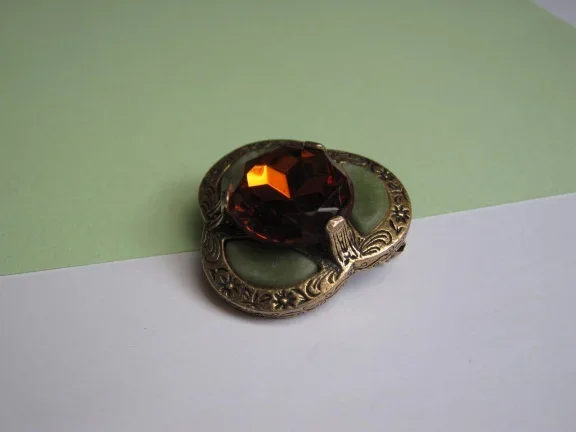 Broche Miracle groene agaat glas en cognackleur glassteen/ celtic - Afbeelding 5