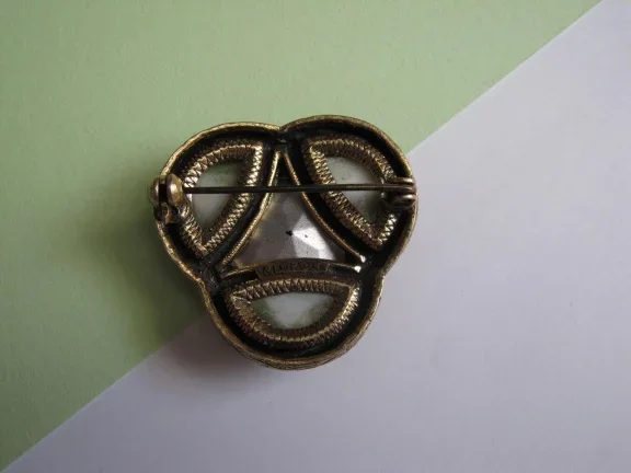 Broche Miracle groene agaat glas en cognackleur glassteen/ celtic - Afbeelding 6