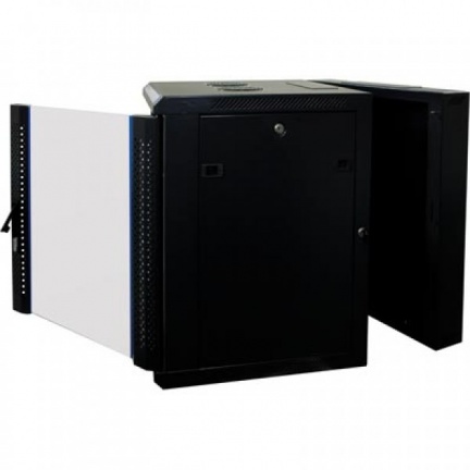 wandkast patchkast 12U 19inch met glazen deur maat BxDxH 600x600x635mm zwart