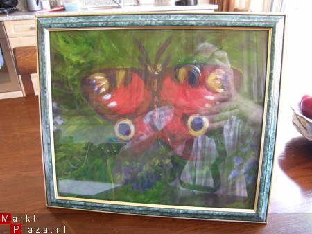 Vlinderschilderij in mooie lijst met beschermplaat. - nr. 1