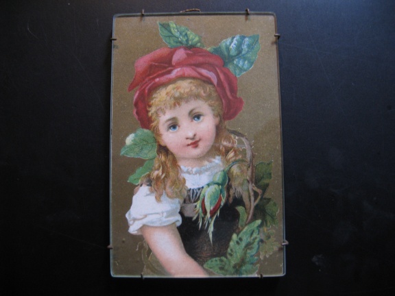 Voor in een groter poppenhuis: antiek schilderijtje...kleuren litho ca .1890. - nr. 1