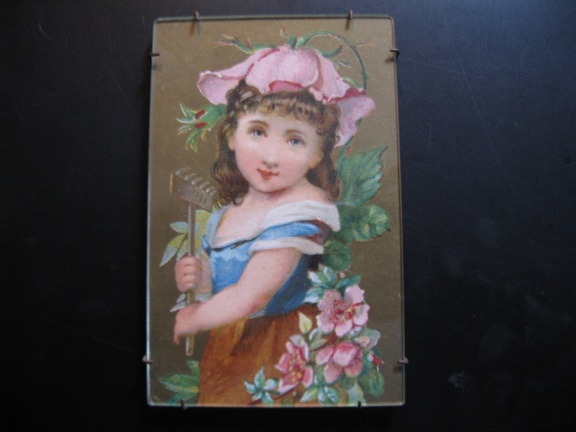 Voor in een groter poppenhuis: antiek schilderijtje...kleuren litho ca .1890 - nr. 1