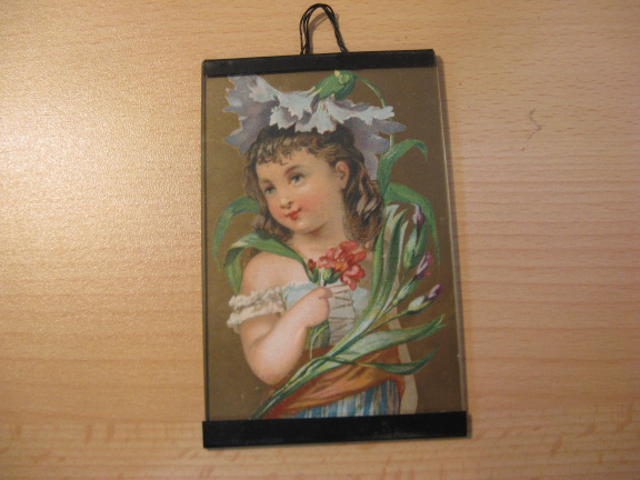Voor in een groter poppenhuis: antiek schilderijtje...kleuren litho ca.1890 - nr. 1
