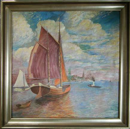Schilderij met schepen