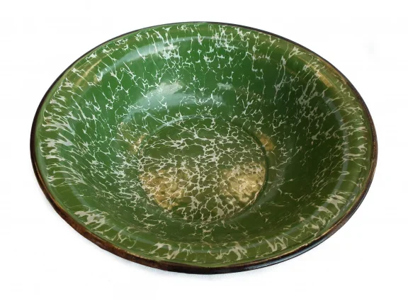 brocante schaal van groen gemarmerd emaille