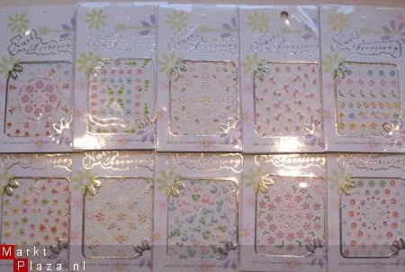 10 X Gekleurd 3D Nagel stickers nr:7 Glitters White nail art - nr. 1
