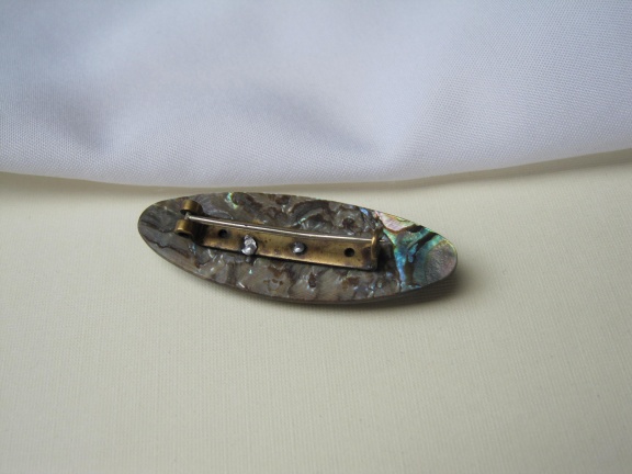 Broche antiek Victoriaans abalone parelmoer schelp 4.5x1.6 cm - Afbeelding 2