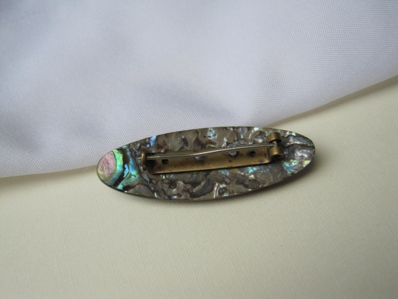 Broche antiek Victoriaans abalone parelmoer schelp 4.5x1.6 cm - Afbeelding 4