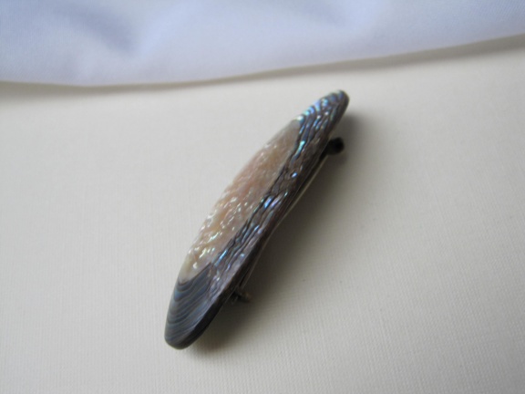 Broche antiek Victoriaans abalone parelmoer schelp 4.5x1.6 cm - Afbeelding 6