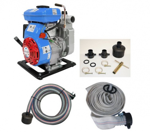 Benzine waterpomp -Set compl. met slangen en toebehoren