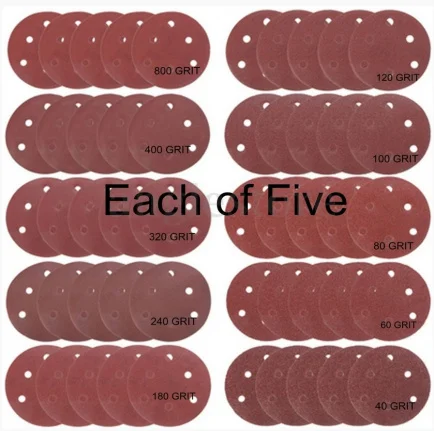 50 klett-schlijpschijven 150 mm elk 5 van korrel 40, 60, 80, 100, 120, 180, 240, 320, 400, 800