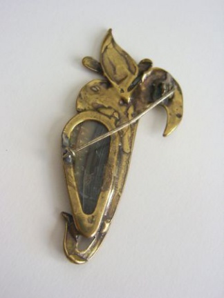 Oude koperen broche met parelmoer - Afbeelding 3