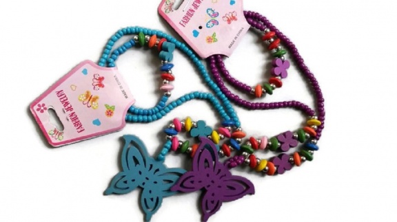 Sieraden set vlinder voor meisje ketting en armbandje paars of blauw (laatste voorraad) - nr. 1