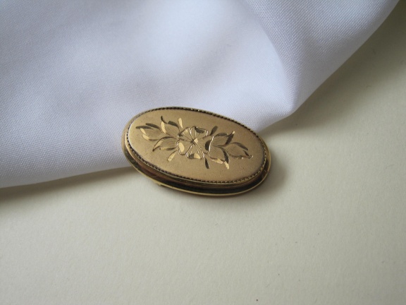 Broche Catamore verguld 12 KGF geëtst bloemmotief 3.4x1.9 cm - Afbeelding 3