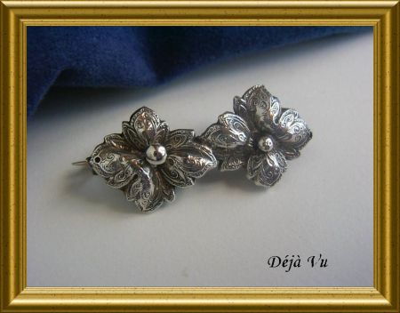 Oude zilveren broche : bloemen - Afbeelding 3