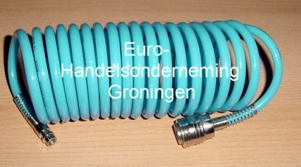 Spiraal luchtslang 6 mm en 5 m met koppelingen max. druk 15 bar