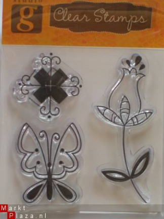 OP=OP studio G clear stempel flower, butterfly