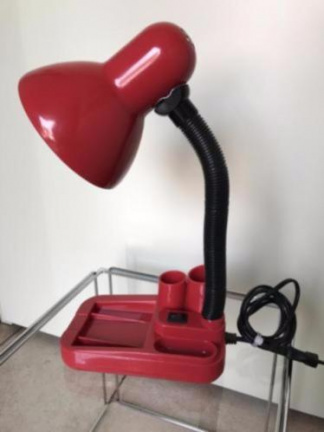 Vintage buro lamp rood met pennenbakje (seventies) flexibele buigbare hals. - Afbeelding 5
