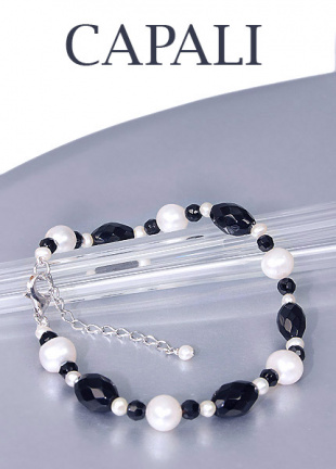No 185 Parelarmband met Onyx 19 cm - nr. 1