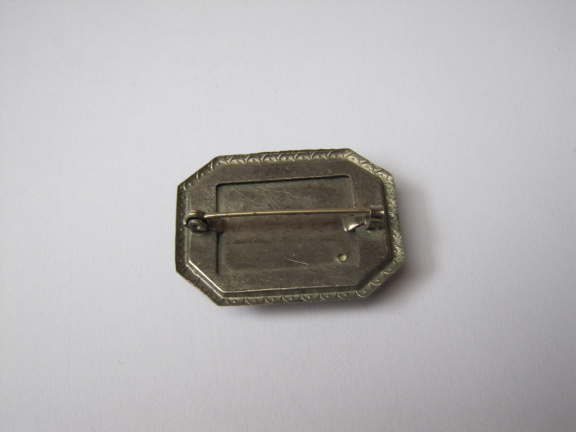 Broche antiek zilverkleurig besjes takjes op parelmoer achter glas venster 3.5x2.6 cm. - Afbeelding 2