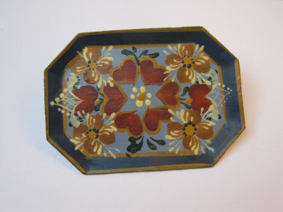 Broche beschilderde bloemen dienblaadje model 4.9x3.5 cm - Afbeelding 5
