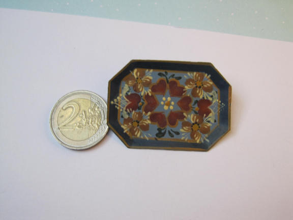 Broche beschilderde bloemen dienblaadje model 4.9x3.5 cm - Afbeelding 6