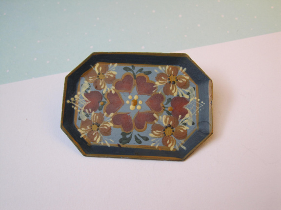 Broche beschilderde bloemen dienblaadje model 4.9x3.5 cm - Afbeelding 8