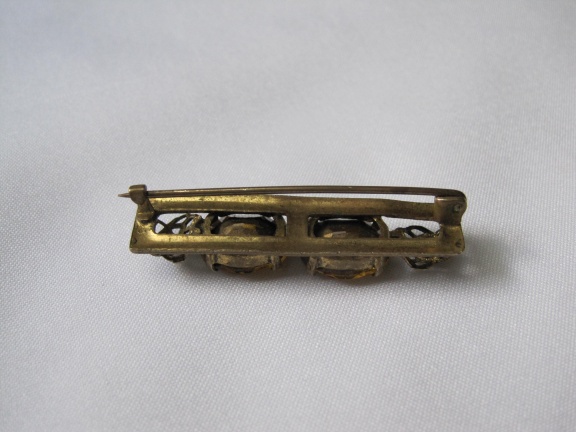 Broche antiek Tsjechisch filigrain met amberkleurige glasstenen 4.2x0.9 cm - Afbeelding 2