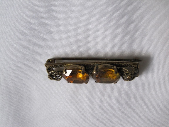 Broche antiek Tsjechisch filigrain met amberkleurige glasstenen 4.2x0.9 cm - Afbeelding 4