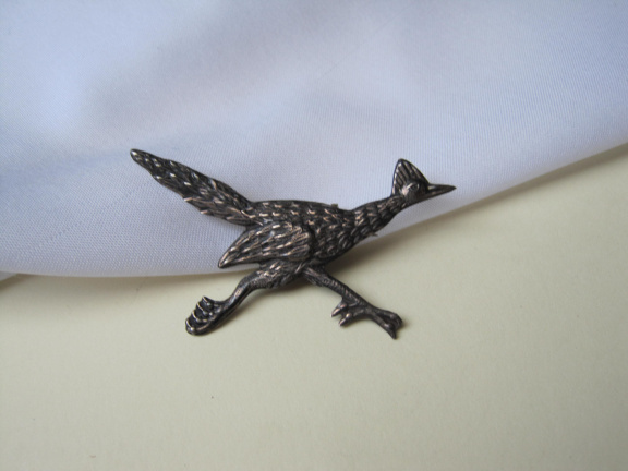 Zilveren broche roadrunner vogel 5.1x2.7 cm - nr. 1