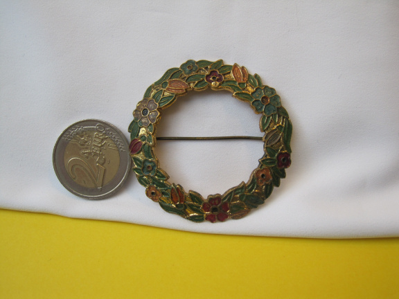 Broche antiek Art Deco goudkleurig cirkel model bloemen 5.0x5.0cm - Afbeelding 5