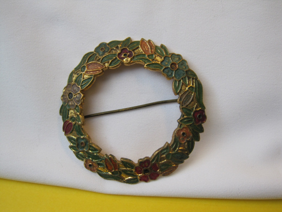 Broche antiek Art Deco goudkleurig cirkel model bloemen 5.0x5.0cm - Afbeelding 6