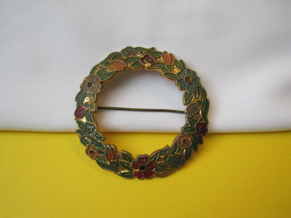 Broche antiek Art Deco goudkleurig cirkel model bloemen 5.0x5.0cm - Afbeelding 7