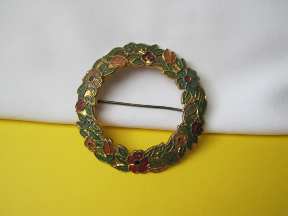 Broche antiek Art Deco goudkleurig cirkel model bloemen 5.0x5.0cm - Afbeelding 8