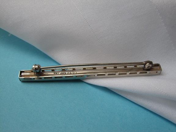 Zilveren broche antiek recht model met heldere en blauwe bergkristal steentjes 6.1x0.4 cm - Afbeelding 3