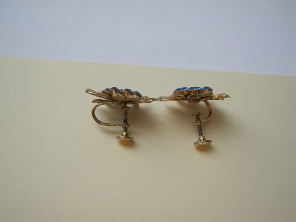 Broche oorbellen set goudkleurig bloem model met blauwe kristal rijnstenen 3.0 cm 2.3 cm - Afbeelding 6
