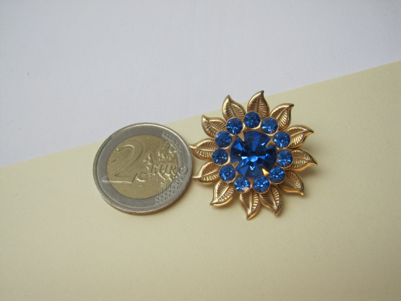 Broche oorbellen set goudkleurig bloem model met blauwe kristal rijnstenen 3.0 cm 2.3 cm - Afbeelding 8