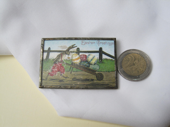 Broche Pasen Easter Greetings konijn naar de markt met eieren 5.7x3.9 cm - Afbeelding 3