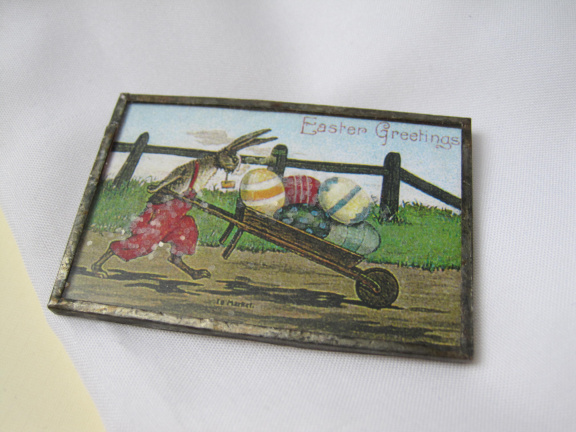Broche Pasen Easter Greetings konijn naar de markt met eieren 5.7x3.9 cm - Afbeelding 4