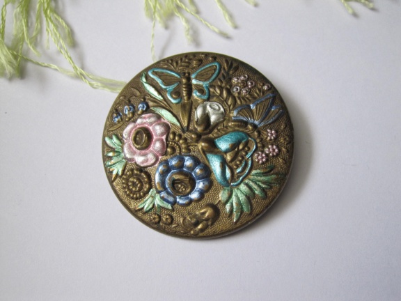 Broche bronskleurig met emaille vlinders op bloemen 4.5 cm - nr. 1